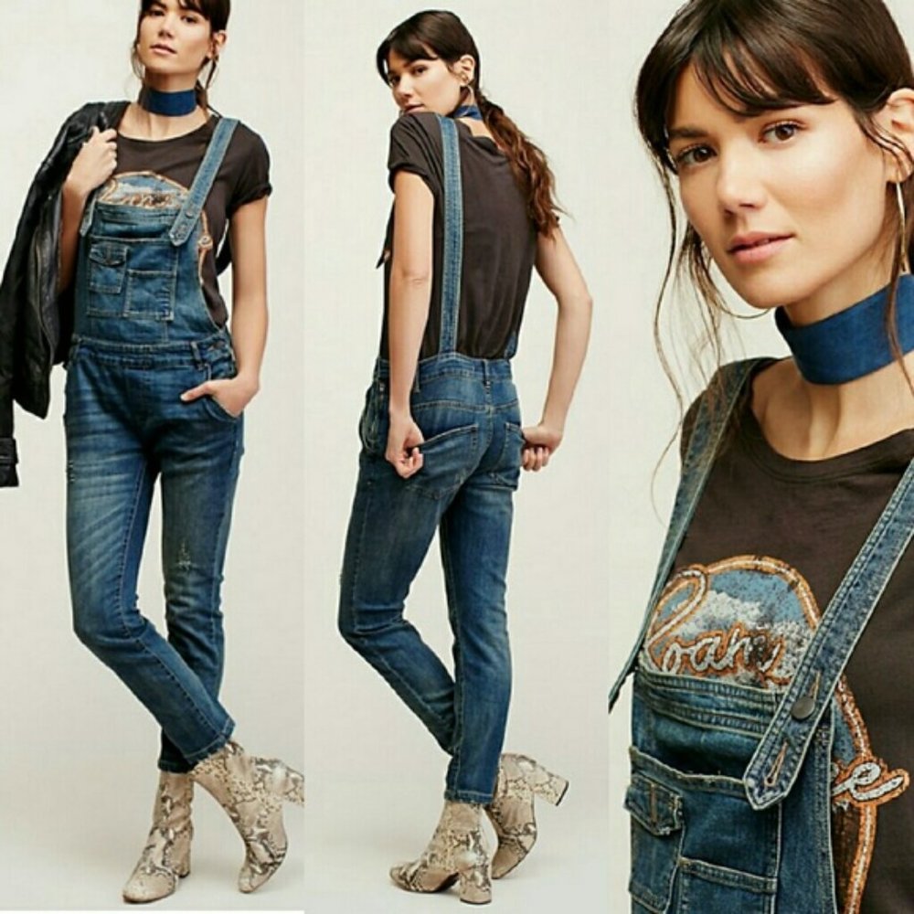 Free People Milo Distressed skinny Overalls sz 25